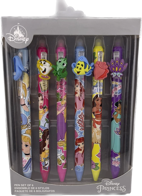 Disney Pen Set - Disney Princesses With Charms - Set Of 6 3 Disney Pen Set - Disney Princesses With Charms - Set Of 6
